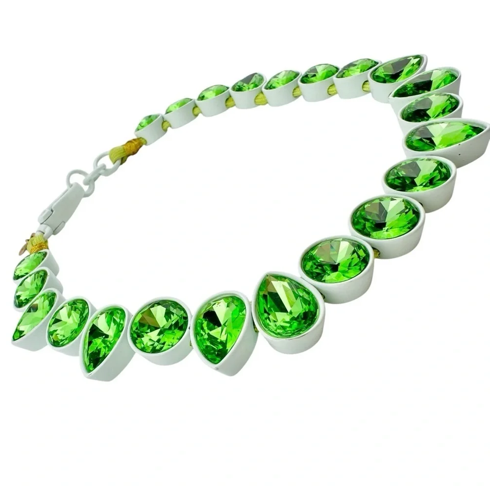 Rare J Crew Brulee Necklace in Green Enamel and Crystals